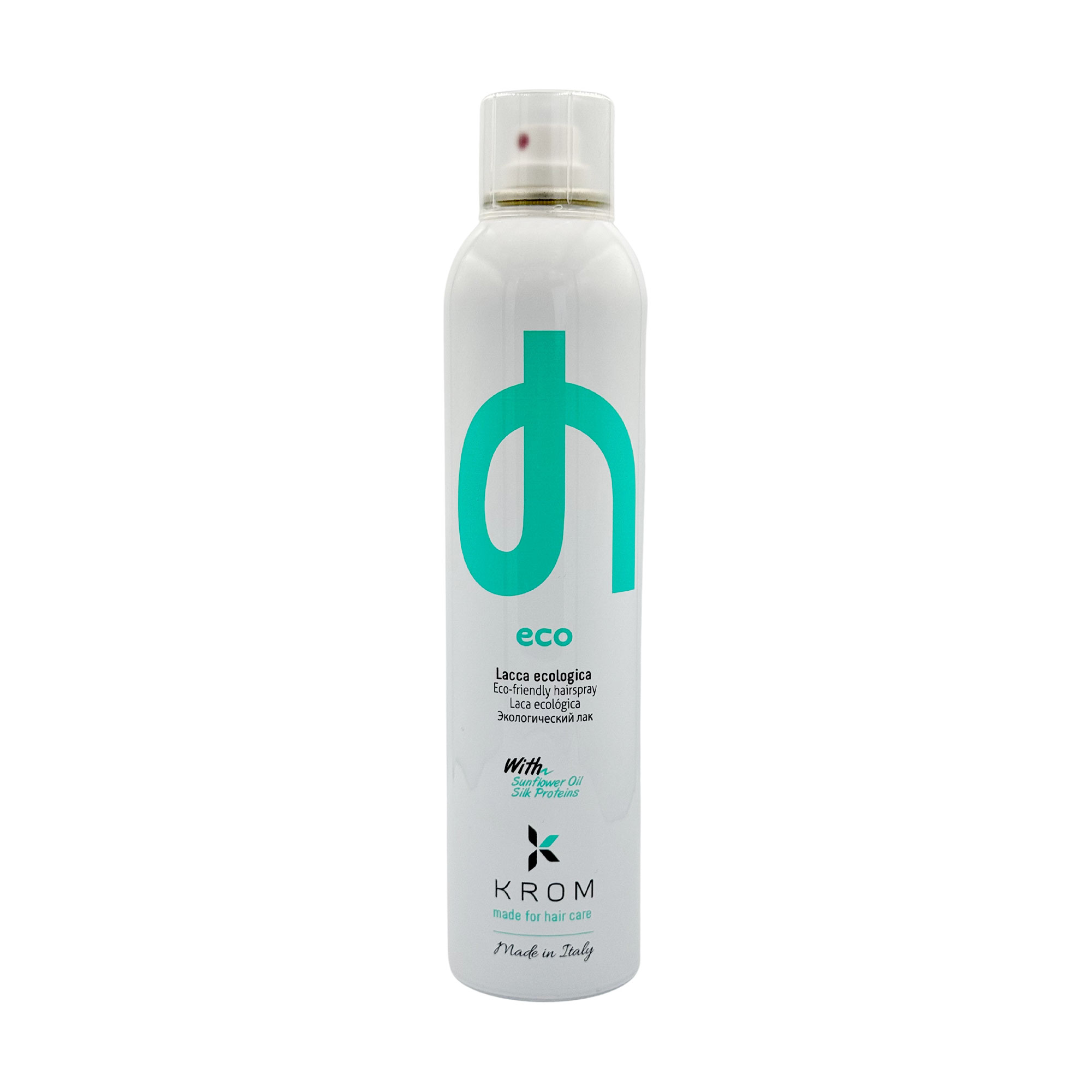 Еко-лак для волосся Krom Eco-Friendly Hairspray з олією соняшника та протеїнами шовку, без газу, 300 мл